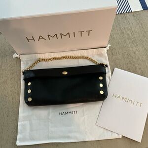 Hammitt Invitation Elegant Black Clutch with Gold Chain